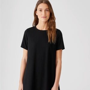 Eileen Fisher Traceable Black Cotton/ Elastane Jersey Crew Neck Dress Sz L EUC